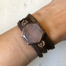 Load image into Gallery viewer, Rose Quartz Hexagon and Leather Wrap Bracelet/Choker