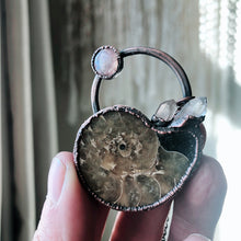 Load image into Gallery viewer, Golden Ammonite, Clear Quartz and Rainbow Moonstone Necklace #2B - Ready to Ship