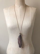 Load image into Gallery viewer, Electroformed Feather Necklace with Raw Garnet Charm (Super Blood Wolf Moon Collection)