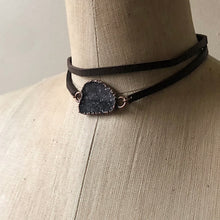 Load image into Gallery viewer, Gray Druzy and Leather Wrap Bracelet/Choker #4 - Ready to Ship