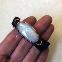 Load image into Gallery viewer, Rainbow Moonstone & Leather Wrap Bracelet/Choker