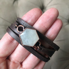 Load image into Gallery viewer, White Moonstone Hexagon and Leather Wrap Bracelet/Choker #1 - Ready to Ship