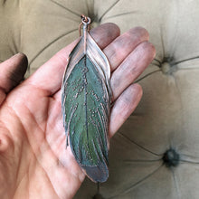 Load image into Gallery viewer, Electroformed Green Macaw Feather Necklace #1- Ready to Ship