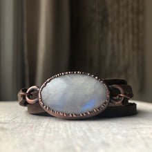 Load image into Gallery viewer, Rainbow Moonstone & Leather Wrap Bracelet/Choker #1 - Ready to Ship