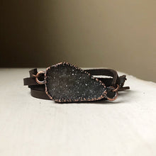 Load image into Gallery viewer, Gray Druzy and Leather Wrap Bracelet/Choker #5 - Ready to Ship