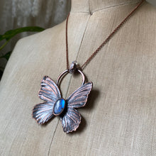 Load image into Gallery viewer, Electroformed Butterfly With Rainbow Moonstone & Angel Aura Quartz Necklace - Ready to Ship