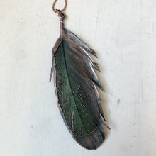 Load image into Gallery viewer, Electroformed Green Macaw Feather Necklace #3- Ready to Ship