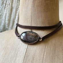 Load image into Gallery viewer, Labradorite and Leather Wrap Bracelet/Choker