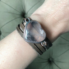 Load image into Gallery viewer, Rose Quartz Heart and Leather Wrap Bracelet/Choker
