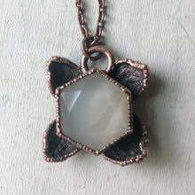 Load image into Gallery viewer, White Moonstone Hexagon and Hydrangea Necklace #1 - Ready to Ship