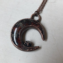 Load image into Gallery viewer, Moss Agate Crescent Moon with Druzy Accentl Necklace #1 - Ready to Ship