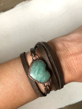Load image into Gallery viewer, Amazonite Heart and Leather Wrap Bracelet/Choker (Satya Collection)
