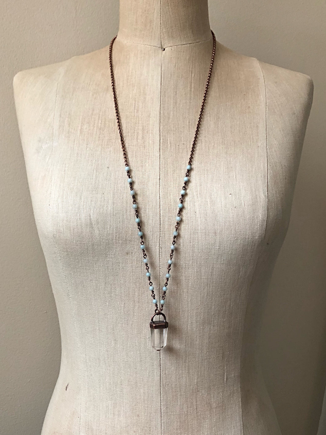 Polished Clear Quartz Point Necklace with Amazonite Accented Chain (Satya Collection)