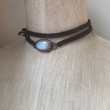 Load image into Gallery viewer, Rainbow Moonstone & Leather Wrap Bracelet/Choker - Ready to Ship