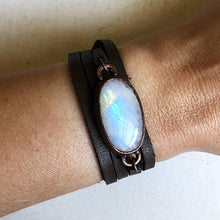 Load image into Gallery viewer, Rainbow Moonstone & Leather Wrap Bracelet/Choker - Ready to Ship