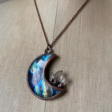 Load image into Gallery viewer, Labradorite Crescent Moon with Raw Clear Quartz Necklace #1 - Ready to Ship