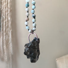 Load image into Gallery viewer, Amazonite and Raw Smoky Quartz Cluster Mala - Ready to Ship