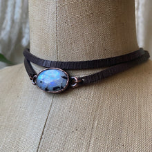 Load image into Gallery viewer, Rainbow Moonstone &amp; Leather Wrap Bracelet/Choker #2 - Ready to Ship
