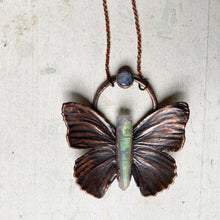 Load image into Gallery viewer, Electroformed Butterfly With Angel Aura Quartz & Rainbow Moonstone Necklace - Ready to Ship