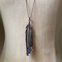 Load image into Gallery viewer, Electroformed Charcoal Grey Dove Feather & Opal Necklace #1- Ready to Ship