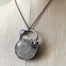 Load image into Gallery viewer, Golden Ammonite, Clear Quartz and Rainbow Moonstone Necklace #1B - Ready to Ship