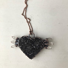 Load image into Gallery viewer, Dark Amethyst Druzy & Clear Quartz Point Tell Tale Heart Necklace #3