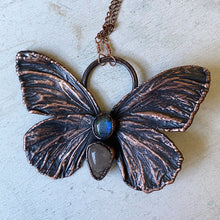 Load image into Gallery viewer, Electroformed Butterfly With Labradorite &amp; Golden Rutile Quartz Necklace - Ready to Ship
