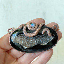 Load image into Gallery viewer, Black Onyx Druzy, Rainbow Moonstone & Sculpted Snake Lilith Necklace - Ready to Ship