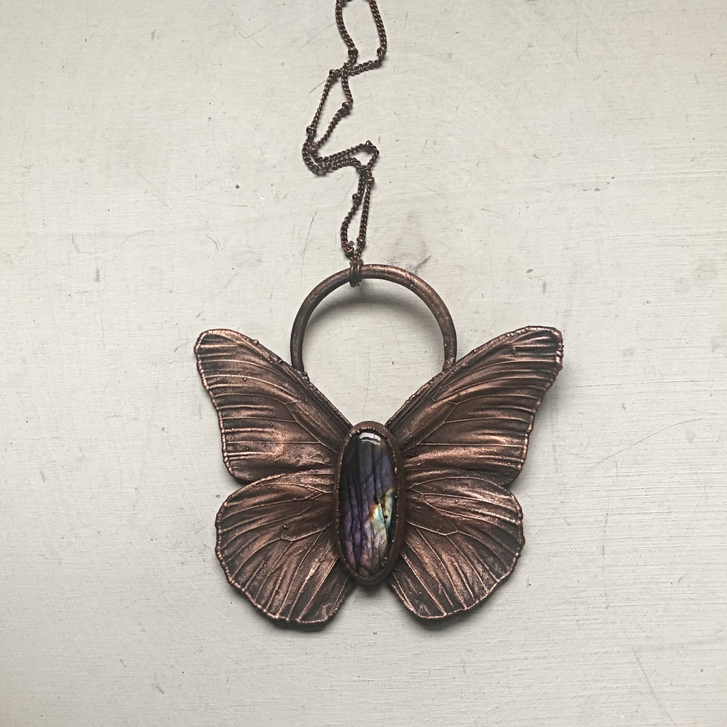 Electroformed Butterfly & Purple Labradorite Necklace - Spring Equinox Collection