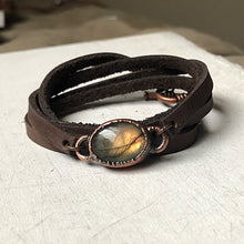 Load image into Gallery viewer, Labradorite and Leather Wrap Bracelet/Choker #2 - Ready to Ship
