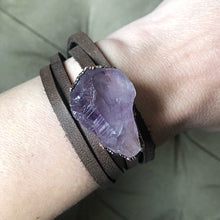 Load image into Gallery viewer, Raw Amethyst and Leather Wrap Bracelet/Choker - Made to Order