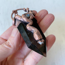 Load image into Gallery viewer, Smoky Quartz, Rainbow Moonstone, Clear Quartz Druzy, Garnet & Sculpted Snake Lilith Necklace - Ready to Ship