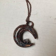 Load image into Gallery viewer, Moss Agate Crescent Moon with Druzy Accentl Necklace #2 - Ready to Ship