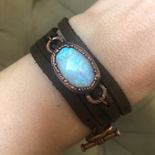 Load image into Gallery viewer, Rainbow Moonstone & Leather Wrap Bracelet/Choker - Ready to Ship