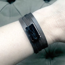 Load image into Gallery viewer, Raw Black Tourmaline and Leather Wrap Bracelet/Choker - Ready to Ship
