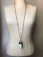 Load image into Gallery viewer, Amazonite Six-Sided Point with Rainbow Moonstone Necklace on Amazonite Accented Chain- Ready to Ship