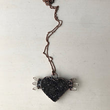 Load image into Gallery viewer, Dark Amethyst Druzy & Clear Quartz Point Tell Tale Heart Necklace #3