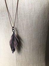 Load image into Gallery viewer, Electroformed Feather Necklace with Raw Ruby Accent (Ready to Ship) - Darkness Calling Collection