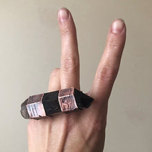Load image into Gallery viewer, Raw Smoky Quartz Point Two Finger Ring - (Super Blood Wolf Moon)