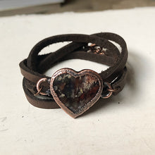 Load image into Gallery viewer, Heart Moss Agate and Leather Wrap Bracelet/Choker #2 - Ready to Ship