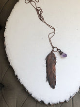 Load image into Gallery viewer, Electroformed Feather Necklace with Raw Amethyst Point - Ready to Ship (5/17 Update)