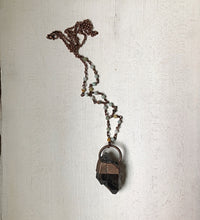 Load image into Gallery viewer, Raw Smoky Quartz Twin Point Necklace with Amazonite Accented Chain (Satya Collection)