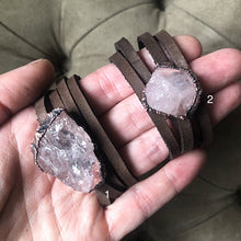 Load image into Gallery viewer, Raw Rose Quartz and Leather Wrap Bracelet/Choker - Ready to Ship