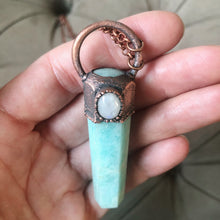 Load image into Gallery viewer, Amazonite Polished Point with Rainbow Moonstone Necklace
