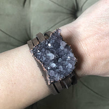 Load image into Gallery viewer, Amethyst Cluster and Leather Wrap Bracelet/Choker (large)- Made to Order