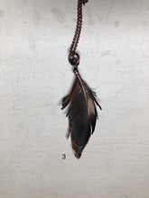Load image into Gallery viewer, Electroformed Dark Gray Feather Necklace - Ready to Ship