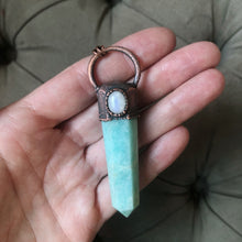 Load image into Gallery viewer, Amazonite Polished Point with Rainbow Moonstone Necklace