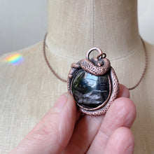 Load image into Gallery viewer, Hypersthene, Clear Quartz Druzy & Sculpted Snake Black Moon Lilith Necklace - Ready to Ship