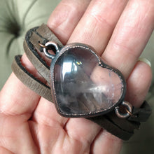 Load image into Gallery viewer, Rose Quartz Heart and Leather Wrap Bracelet/Choker
