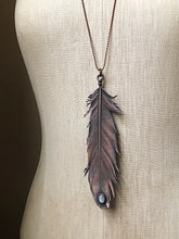 Load image into Gallery viewer, Electroformed Feather and Rainbow Moonstone Necklace - Ready to Ship